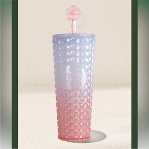 Starbucks Cherry Blossom Jelly Tumbler with Flower Straw, new